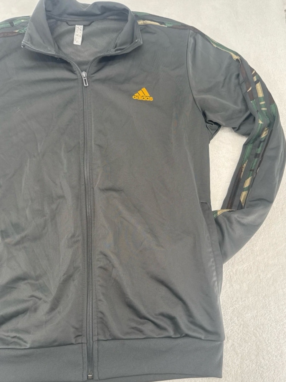 adidas Men’s Black Performance Jacket with Yellow Logo and Olive Camo Trim